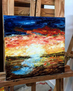 Art - Run up to the Dusk.   Oil on canvas; 14" x 14'